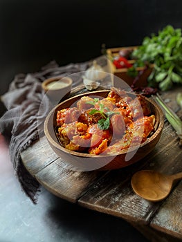 Ayam Masak Merah or Red Chicken - Traditional Nusantara Cuisine. Chicken cook with herbs    photo