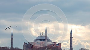 Ayasofya or Hagia Sophia time lapse footage with motion of the clouds