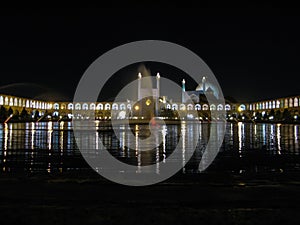 Ayatollah Khomeini square and mosque at night lighting, Isfahan Iran