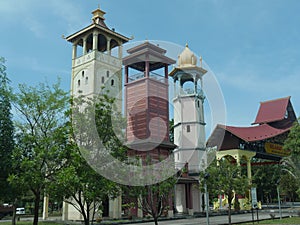 Ayer Keroh, Malaysia--February 2018: Side view of the three towers near the Melaka Gateway Arch in Melaca, Malaysia to represent