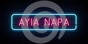 Ayia Napa neon sign. Bright light signboard.