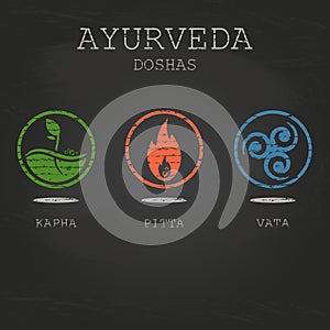 Ayurveda doshas vector illustration on black chalkboard background photo