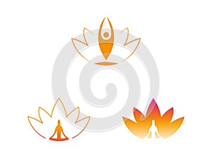 Ayurveda yoga meditation calm lotus sitting man company logo orange bright