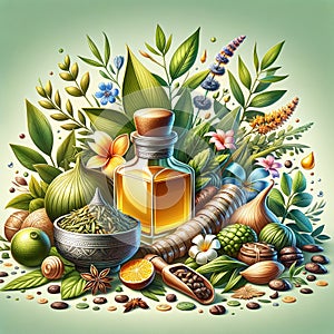 Ayurvedic Harmony, Vibrant Wellness Graphic, AI