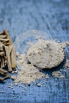 Ayurvedic herb satavari,Asparagus racemosus with its powder and root.