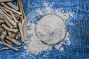 Ayurvedic herb satavari,Asparagus racemosus with its powder and root.