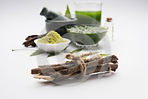 Ayurvedic neem products like paste, powder, oil, juice, tooth care