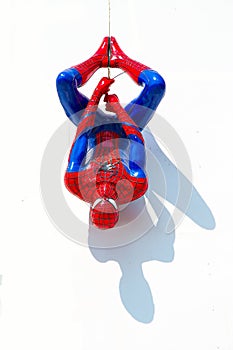 Ayuttaya, Thailand - December 30, 2014 : Spider-Man model upside