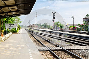 The Ayutthaya railway station, the image shows the railroad tracks with emptiness in a morning.