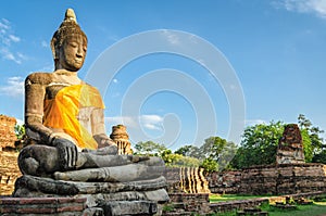 Ayutthaya Thailand, giant Buddha statue in an old temple