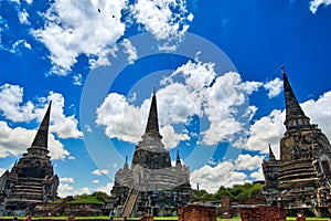 Ayutthaya, Thailand; July 3st 2018: Wat Phra Si Sanphet in Ayutthaya Historical Park