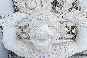 Ayutthaya, Thailand - March, 11, 2017 : Guardian statue of Buddhism in front of the church at Wat cheing len temple Thailand.