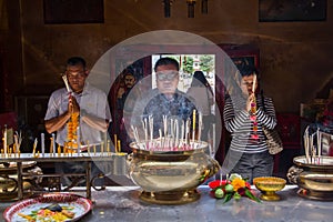 Ayutthaya, Thailand - October, 21, 2016 : Unidentified name people praying respect to god Jao Mae Soi Dork Mark