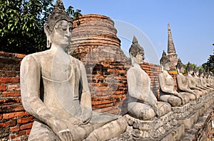 Ayutthaya, Thailand: Row of Buddhas at Thai Wat