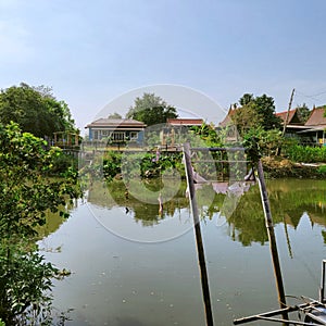 Ayutthaya way of life, aqutic village of Ayutthaya nearby the canal, old capital of Thailand