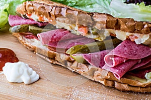 Ayvalik Toast / Salami Sandwich with Russian Salad and pickle