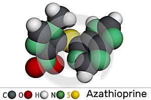 Azathioprine, AZA molecule. It is mmunosuppressive agent, medication. Molecular model photo