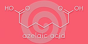 Azelaic acid nonanedioic acid molecule. Used in treatment of acne and rosacea. Skeletal formula.