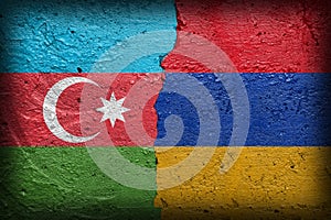 Azerbaijan and Armenia flag on broken concrete wall background