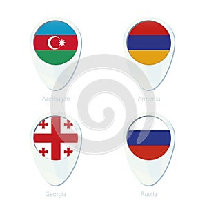 Azerbaijan, Armenia, Georgia, Russia flag location map pin icon