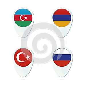 Azerbaijan, Armenia, Russia, Turkey flag location map pin icon