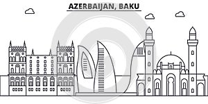 Azerbaijan, Baku architecture line skyline illustration. Linear vector cityscape with famous landmarks, city sights