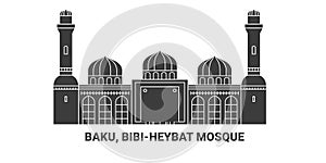 Azerbaijan, Baku, Bibiheybat Mosque, travel landmark vector illustration