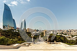 Azerbaijan. Baku. The fiery towers. Urban art in the modern world.