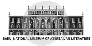 Azerbaijan, Baku, National Museum Of Azerbaijan Literature, travel landmark vector illustration