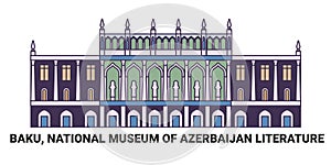 Azerbaijan, Baku, National Museum Of Azerbaijan Literature, travel landmark vector illustration