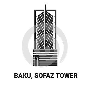 Azerbaijan, Baku, Sofaz Tower, travel landmark vector illustration