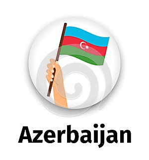 Azerbaijan flag in hand, round icon photo