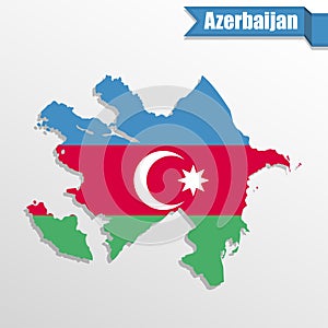 Azerbaijan map with flag inside and ribbon