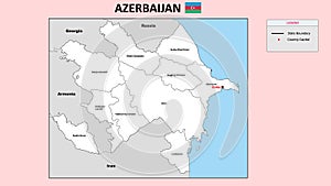 Azerbaijan Map. State and district map of Azerbaijan. Administrative map of Azerbaijan with district and capital in white color