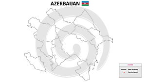 Azerbaijan Map. State and district map of Azerbaijan. Political map of Azerbaijan with outline and black and white design