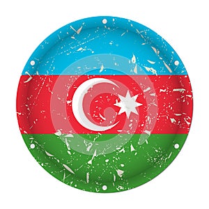 Azerbaijan - round metal scratched flag with holes