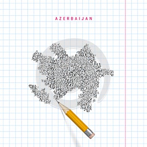 Azerbaijan sketch scribble vector map drawn on checkered school notebook paper background