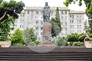 Azerbaijan stone monument. Stone work isolated architecture with Stone steps. Stone statue surface.