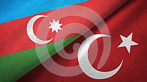 Azerbaijan and Turkey two flags textile cloth, fabric texture