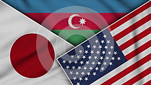 Azerbaijan United States of America Japan Flags Together Fabric Texture Illustration