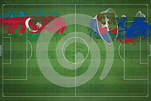 Azerbaijan vs Slovakia Soccer Match, national colors, national flags, soccer field, football game, Copy space