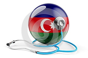 Azerbaijani flag with stethoscope. Health care in Azerbaijan concept, 3D rendering