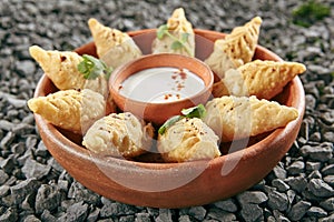 Azerbaijani Fried Dumplings Giurza with Minced lamb Meat also known as Gyoza