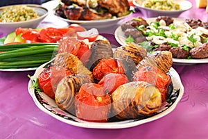Azerbaijani skewers of potatoes and tomatoes