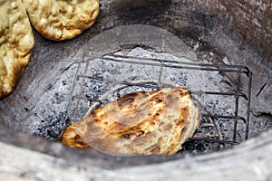 Azeri bread cooked in a charcoal oven