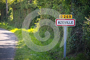Azeville, road sign of the city
