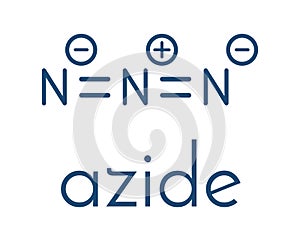Azide anion, chemical structure. Azide salts are used in detonators and as propellants. Skeletal formula.
