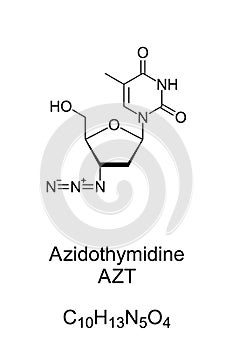 Azidothymidine AZT, also Zidovudine ZDV, chemical formula