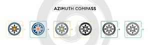 Azimuth compass vector icon in 6 different modern styles. Black, two colored azimuth compass icons designed in filled, outline,