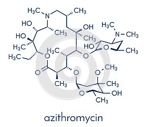 Azithromycin antibiotic drug macrolide class molecule. Skeletal formula.